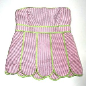 Lilly Pulitzer 4 Seersucker Strapless Peplum Top